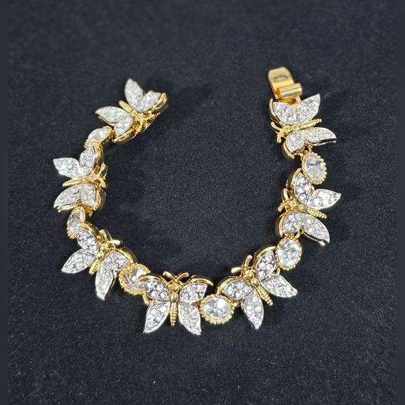 Gold and Clear Crystal Butterfly Bracelet - Picture 5 of 7